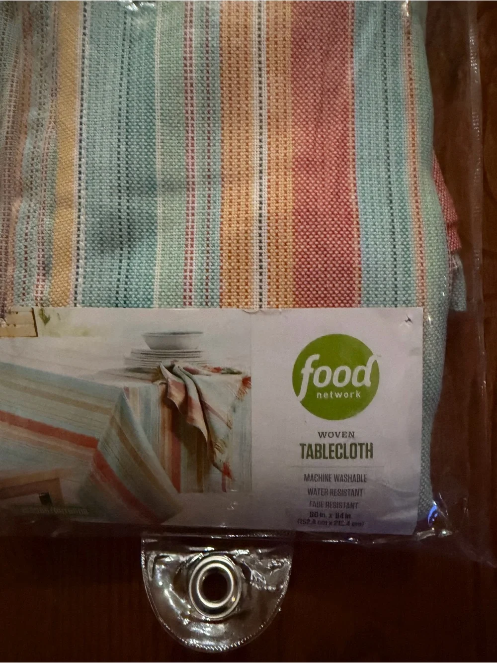 Food Network Multicolor Striped Woven Tablecloth with Umbrella Hole